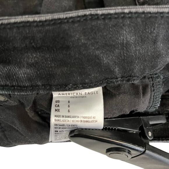 American Eagle Hi Rise Shortie Black Distressed Cut Off Goth Jean Shorts sz 6 - Picture 16 of 16